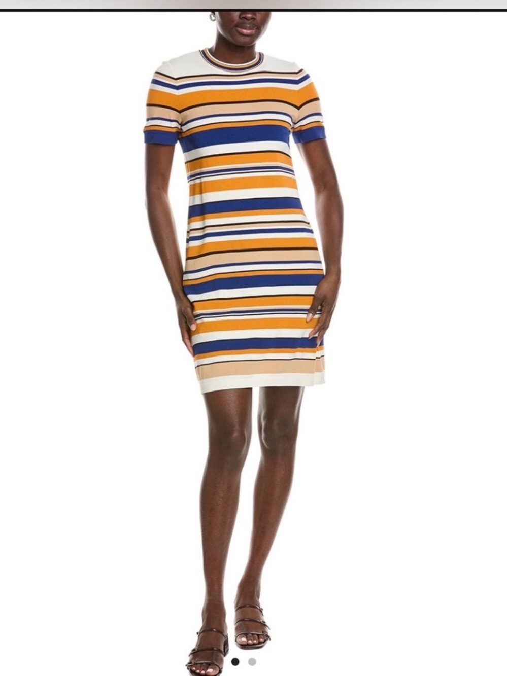 Marc Cain Dress Striped Blue Orange Cream Size Medium